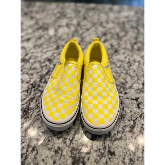VANS slip on shoes kids size 3 yellow checkered - Picture 2 of 12